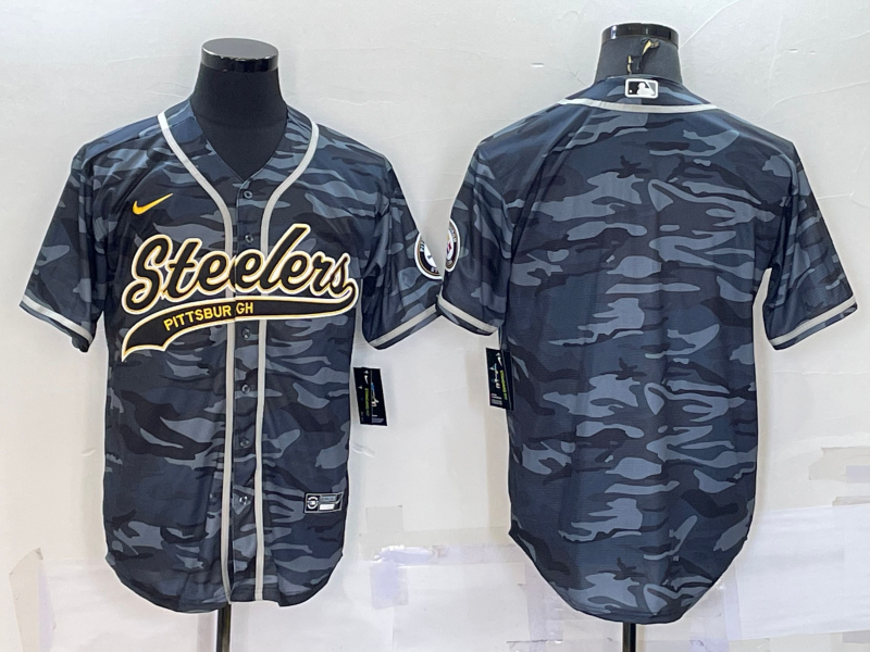 Men's Pittsburgh Steelers Blank Grey Camo With Patch Cool Base Stitched Baseball Jersey Men's Pittsburgh Steelers Blank Grey Camo With Patch Cool Base Stitched Baseball Jersey